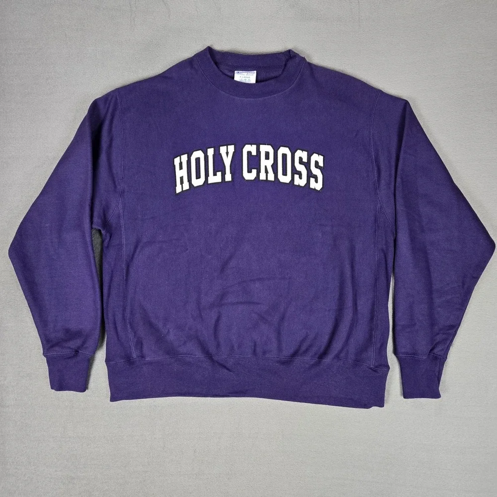 Vintage Champion Reverse Weave Holy Cross College Sweatshirt Adult XL Purple Y2k